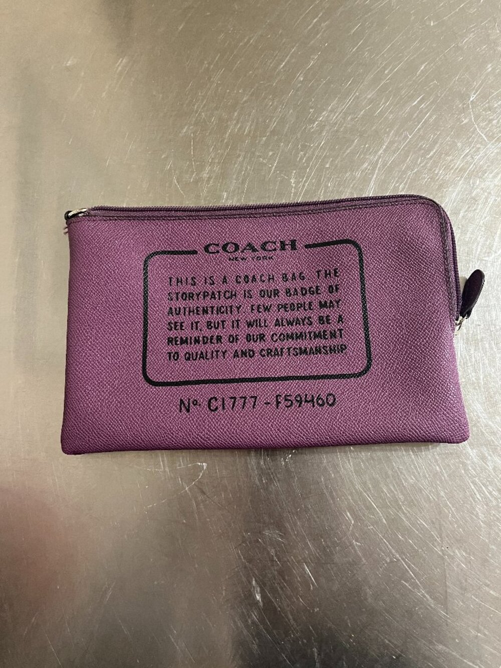 COACH Storypatch Wristlet Crossgrain Leather Purple Pouch Clutch
